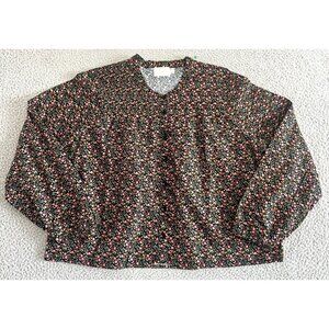 Nation LTD Pintuck Crop Shirt‎ Button Ditsy Floral Black Cottage Peasant